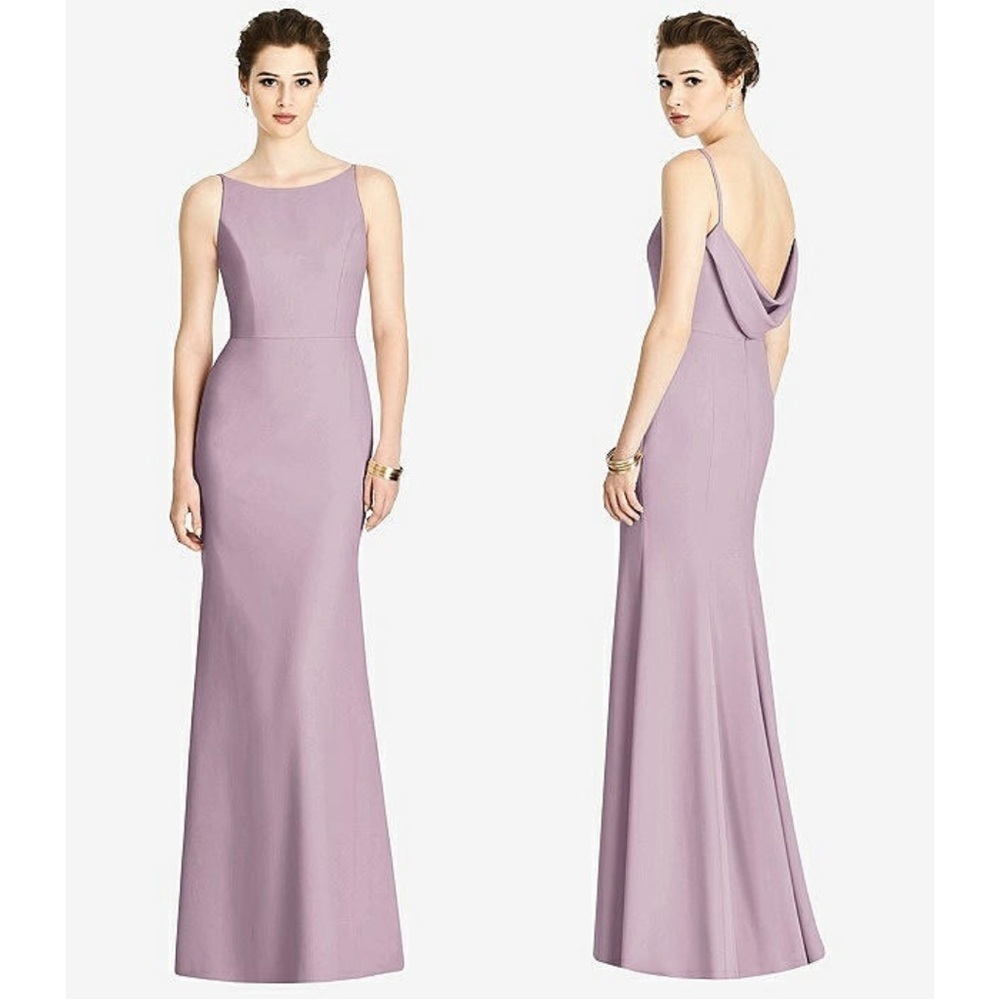Dessy Collection 4535 Suede Rose Bateau Neck Open Cowl Back Trumpet Maxi Dress 2
